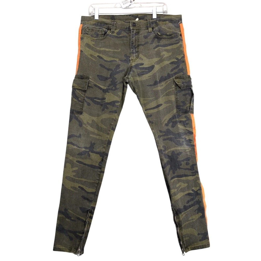 Golden Camo Cargo Skinny Jeans Mens 36 Green Ankle Zip Stretch Made USA Skater